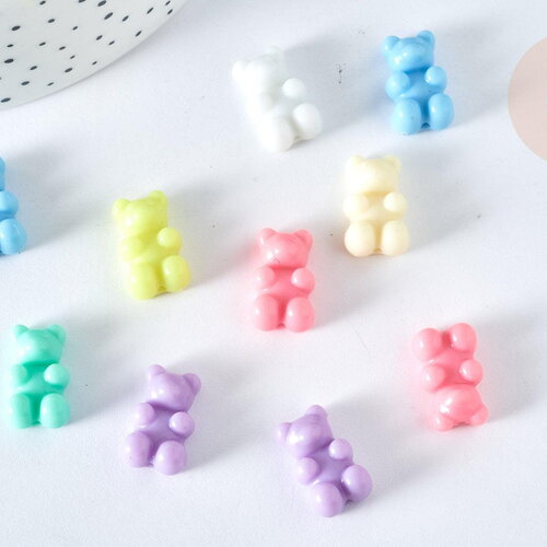 Breloque ours plastique multicolore 18mm, création bijoux plastique coloré, x 10 g7466