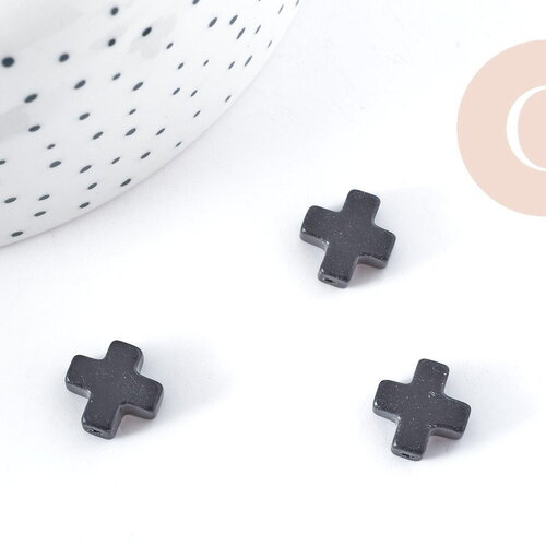 Perles croix en onyx naturelle noire 12mm,perles pierre, x5 (g8280)