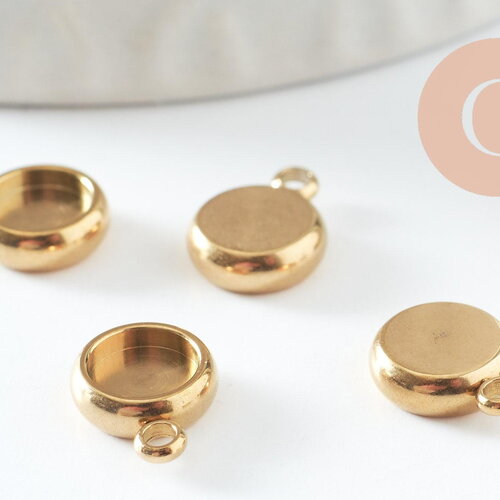 Pendentif rond support pour cabochon 6mm acier 304 inoxydable doré ip, x2 (g9860)