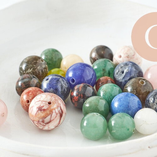 Perle rondes pierres naturelles mélangées 4-16mm, x50g g9853