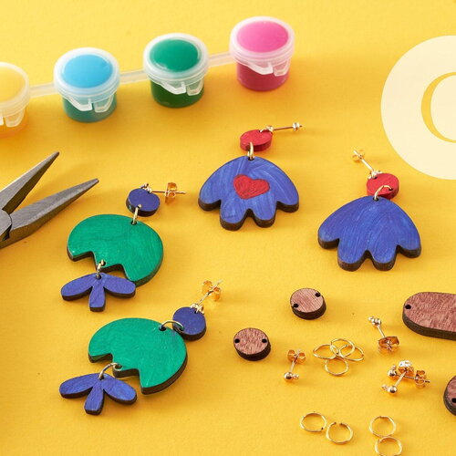 Kit création boucles d'oreilles bois à peindre x3 paires (g9879)