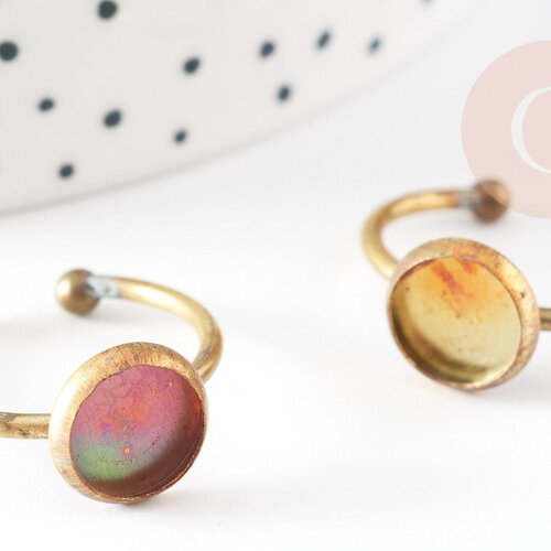 Bague réglable cabochon 8mm laiton brut 17mm, x5 (g3751)