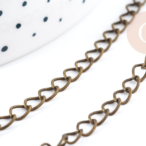 Chaine maille curb fer bronze 6mm,chaine création bijoux vintage, grossiste chaine, x1 metre (g8566)