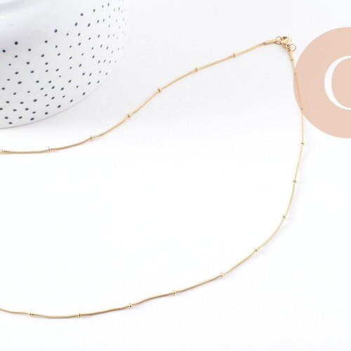 Chaine complète acier doré 14k satellite 0.9mm-50cm,chaine collier acier inoxydable,sans nickel, x1 (g5796)