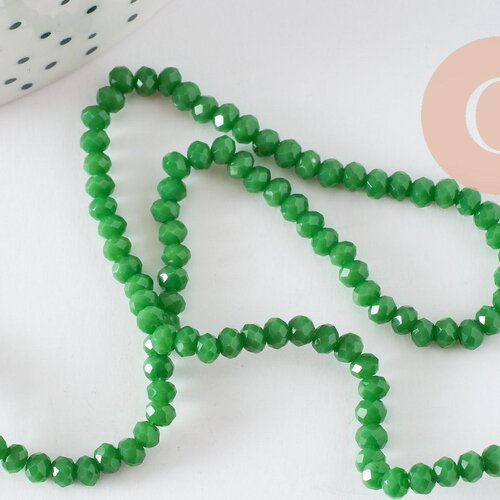 Perles toupies vert émeraude, perles bijoux, fourniture créative, perle verre facette,fil de 36cm, 3mm x1 (g5376)