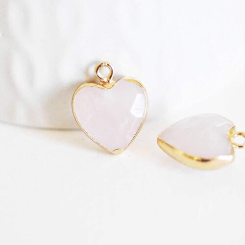 Pendentif coeur quartz rose facette fer doré 17mm,pendentif bijoux pierre naturel, x1 (g0856)
