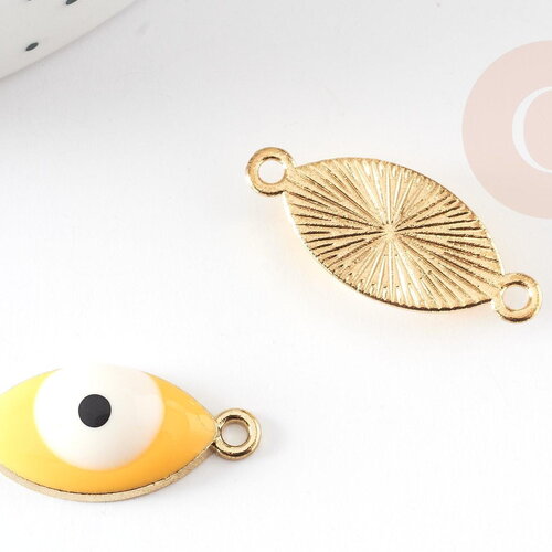 Pendentif connecteur oeil émail jaune,pendentif en laiton doré porte-bonheur contre mauvais oeil 10.5mm, x1 g3930