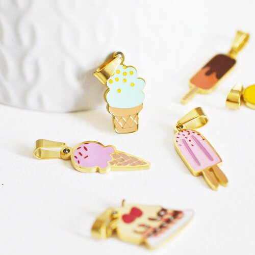 Pendentif glace acier inoxydable doré 18k 10mm x1 (g3122)