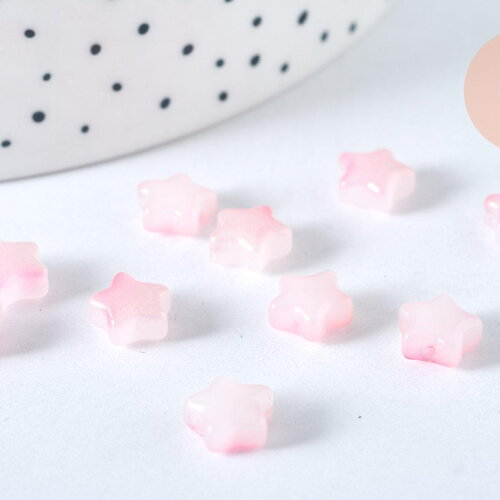 Perle étoile verre rose laiteux et poudre de paillette, perles en verre diy, 8mm, x10, (g6822)