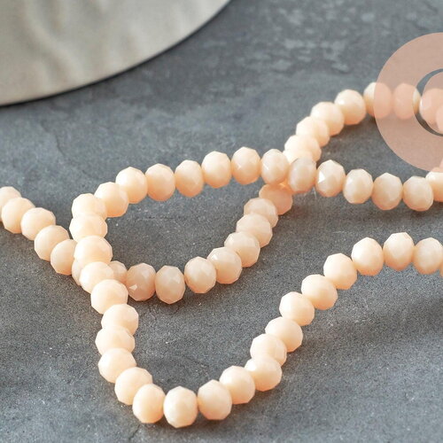 Perles abacus cristal beige opaque 4x3mm, perle cristal verre facette,fil de 40cm x1 (g8521)