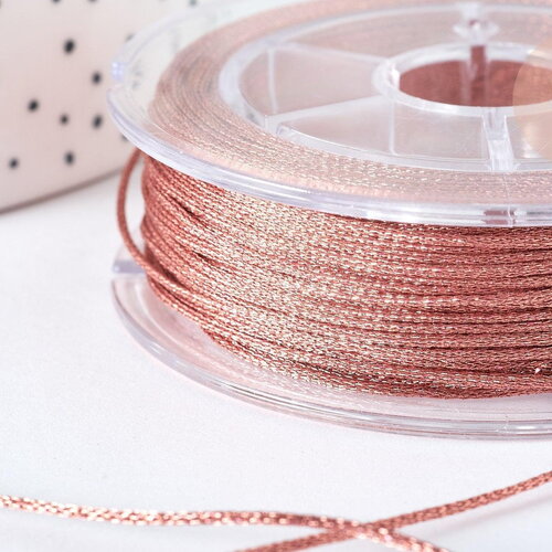 Cordon métallisé tressé vieux rose polyester, x1 mètre (g7473)