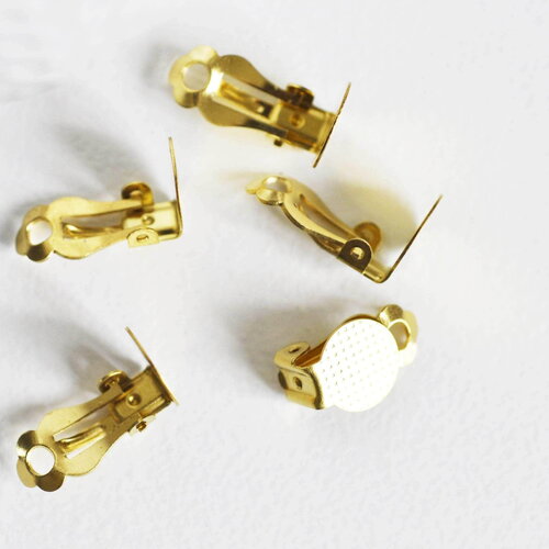 Boucles clip oreilles non percées laiton brut 16mm, x10 (g1520)