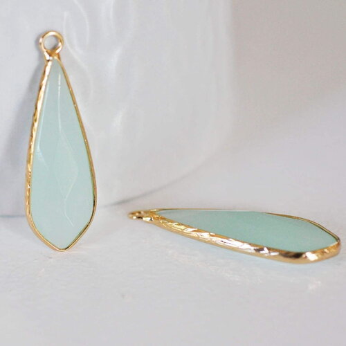 Pendentif goutte jade vert turquoise doré, pendentif pierre,jade naturel, jade vert,36mm, x1 g2724