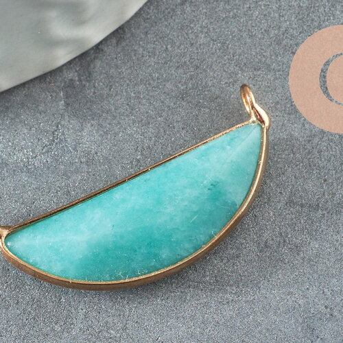 Pendentif demi-lune jade turquoise laiton doré 32mm,creation bijou,pendentif pierre naturelle, x1 g0888