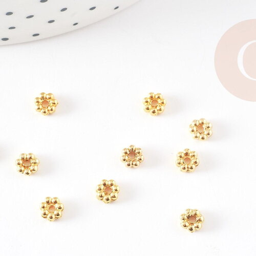 Rondelles fleurs laiton doré, perles dorées, création bijoux, perles intercalaires, 4.5mm, x50 g5600