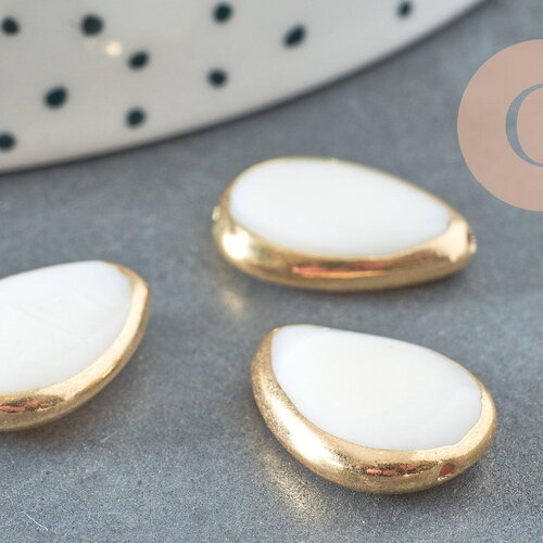 Perle goutte nacre blanche naturelle doré 18x13mm, x5 (g8972)