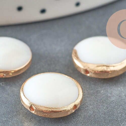 Perle ronde nacre blanche naturelle fer doré 13mm,nacre blanche,perle ronde nacre,coquillage blanc, x5 g0425