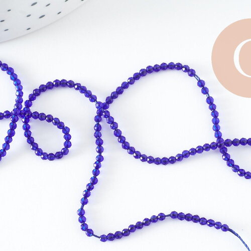 Perle rondelle cristal facetté bleu roi 2mm, perle toupies création bijoux fantaisie diy, fil de 37cm x1 (g7241)
