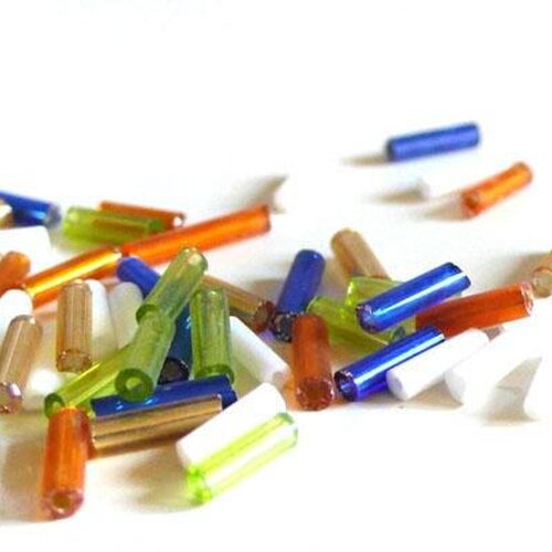 Perles rocaille tube multicolore, perles rocaille multicolores,perles métallisées ,6mm x 2mm, x 5gr g0283