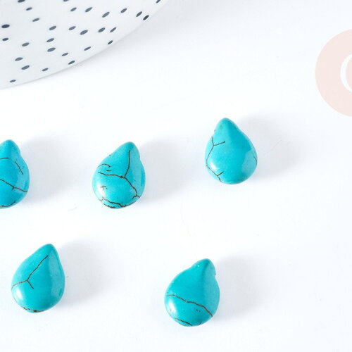 Perle goutte howlite turquoise, howlite naturelle, perle turquoise, perle pierre, 14mm, x10 (g1556)