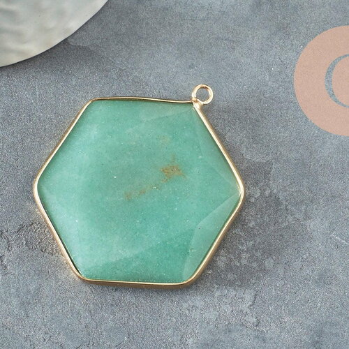 Pendentif hexagone aventurine verte,pendentif pierre,pendentif collier,pierre naturelle,pendentif aventurine naturelle,45mm, x1 g2427