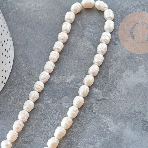Perle eau douce naturelle blanche 8.5-9.5mm, perle de culture pour création de bijoux, fil de 36cm, x1 g9147