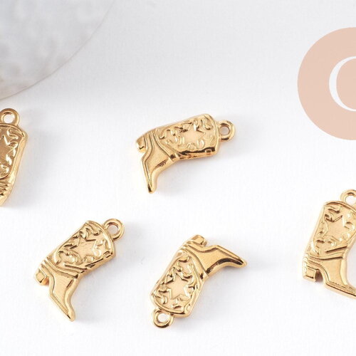Pendentif botte de cow-boy acier 304 inoxydable doré ip 20mm, x1 (g10409)