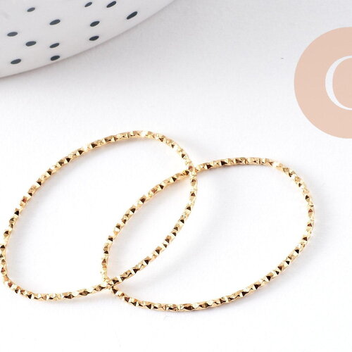 Pendentif connecteur ovale acier 304 inoxydable doré 18k texturé 31mm, x2 (g10408)