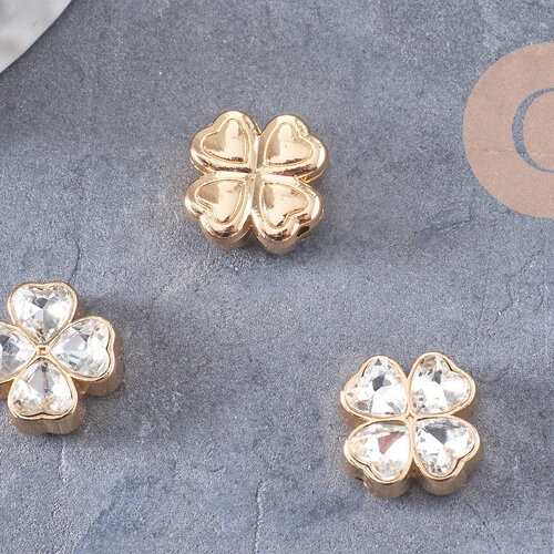 Perle trèfle 4 feuilles zamac zircons 16mm, x1 (g10402)