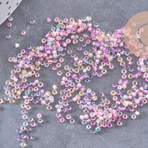 Petite perles rocaille intérieur multicolore pastel 2-2.5mm, x10gr (g10398)
