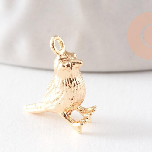 Pendentif oiseau laiton doré 18k 12.5mm, pendentif doré 18k création bijou animal, x2 (g10046)
