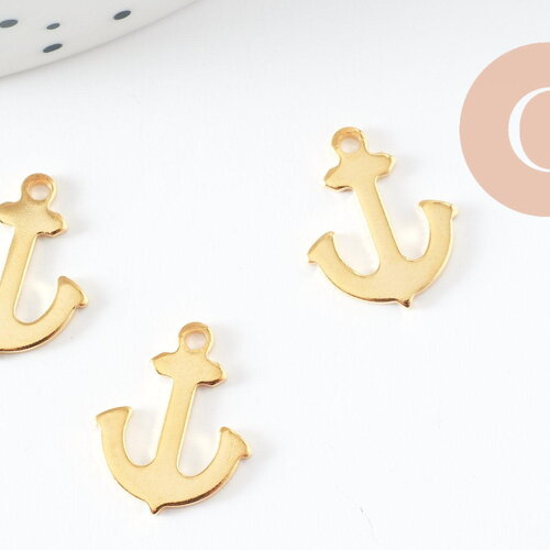 Breloque ancre acier doré inoxydable 16mm, pendentif marin sans nickel x1 g9665
