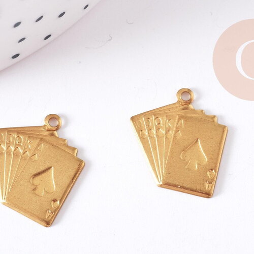Breloque jeu de cartes laiton brut 19mm, fabrication de bijoux fantaisie x2 g8204