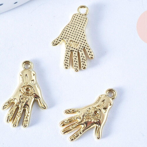 Breloque main oeil protecteur zamac doré 18k 20mm,sans nickel,création bijoux chance, pendentif chance, x1 g6005