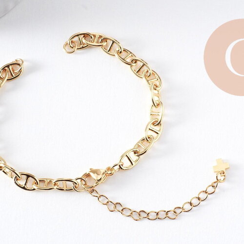 Base de bracelet chaine maille marine laiton doré 18k 15cm, x1 (g10394)