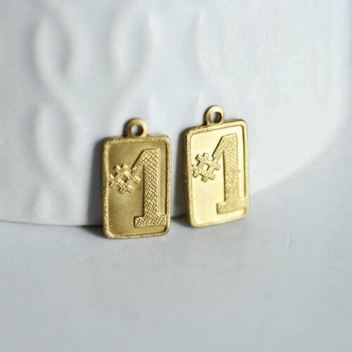 Breloque médaille laiton, fournitures pour bijoux, breloques laiton brut, breloque bijoux, numéro 1, x 5, 15mm-g998