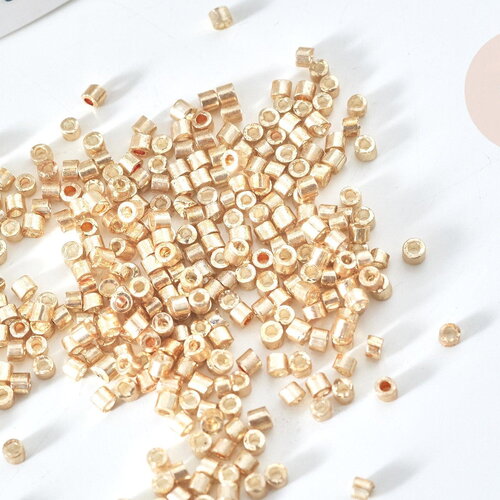 Perles tube or clair métallisé mat façon delica miyuki, perle rocaille japonaise or mat, perlage tissage, sachet 8g, x1 g7777