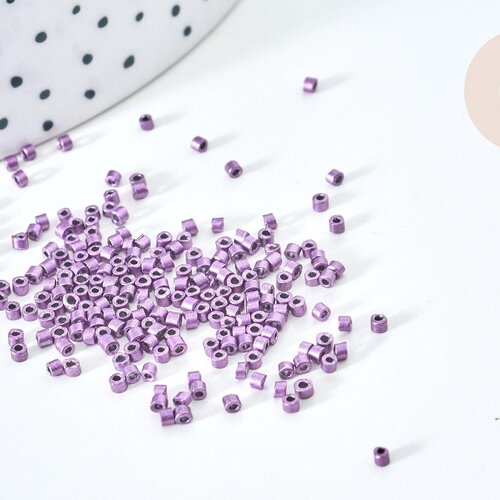 Perles tube violet métallisé mat façon delica miyuki, perle rocaille japonaise perlage tissage, sachet 8g, x1 g7772