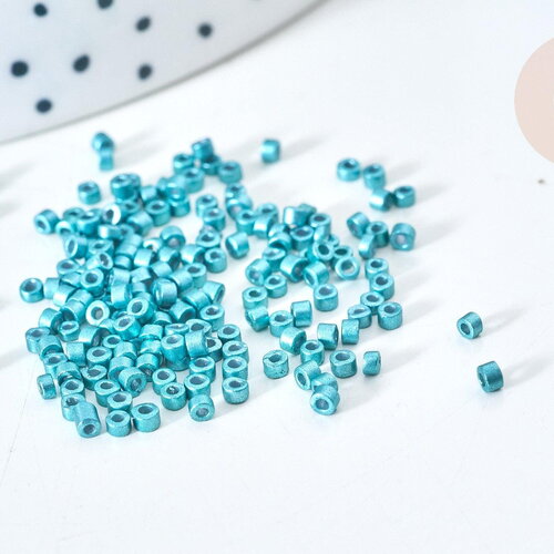 Perles tube bleu métallisé mat façon delica miyuki, perle rocaille japonaise mat, perlage tissage, sachet 8g, x1 g7767
