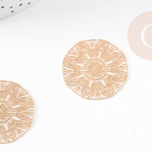 Pendentif estampe filigrane rond fleur laiton doré 30mm, pendentif très fin et léger pour création de bijoux diy x2 g9205