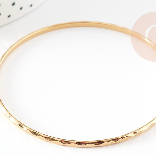 Bracelet jonc strié acier inoxydable doré 14k 68mm, x1 (g5961)