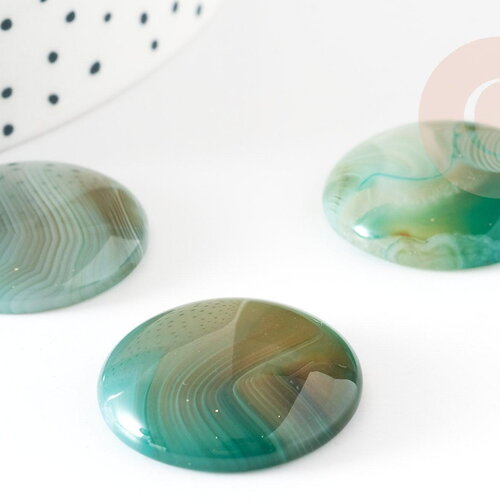 Cabochon rond agate naturelle verte 24mm, x1 (g2645)