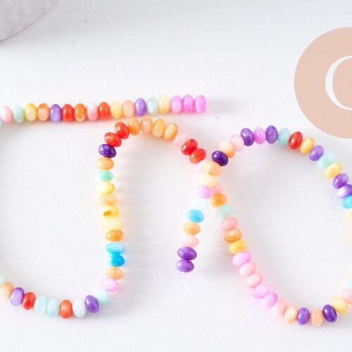 Perle rondelle nacre naturelle multicolore 5x3mm, x1 fil de 38cm (g10369)