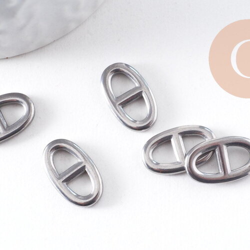 Pendentif connecteur maille marine acier 304 inoxydable platine 17.5mm, x1 (g10375)