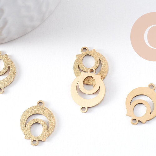Pendentif connecteur rond en acier 201 inoxydable doré 19mm, x2 (g10380)