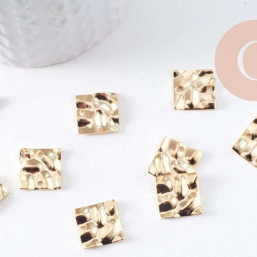 Pendentif connecteur carré froissé laiton doré 24k 13.5mm, x2 (g10378)
