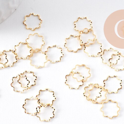 Connecteur fleur laiton doré strié 24k 11.5mm, x10 (g10373)