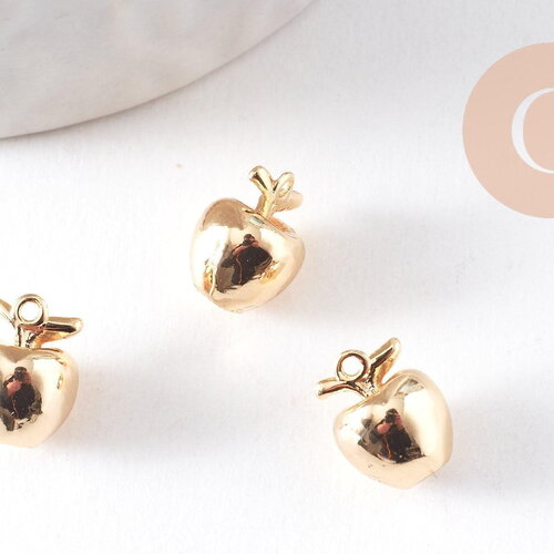 Pendentif pomme en laiton doré 18k 10mm, x2 (g10381)
