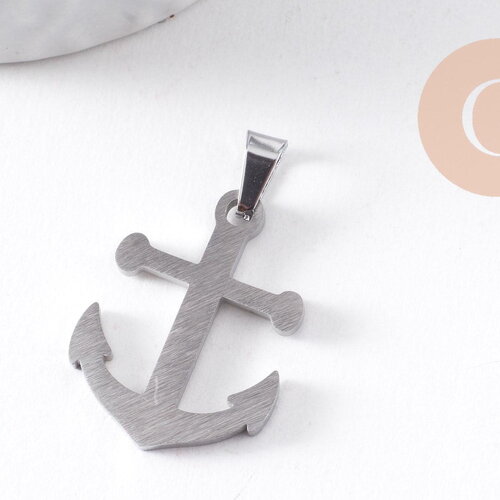 Pendentif ancre acier 304 inoxydable platine 27mm, x1 (g10377)