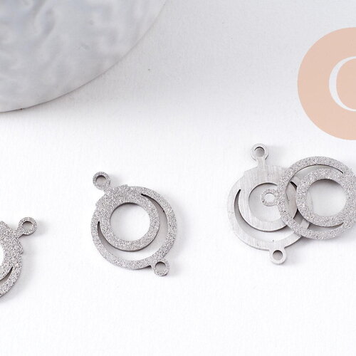 Pendentif connecteur rond en acier 201 inoxydable platine 19mm, x2 (g10379)